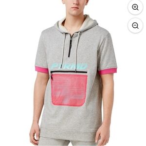 Black Pyramid Men's 100% Cotton Short Sleeve Gray Hoodie Front Pocket Mesh Small